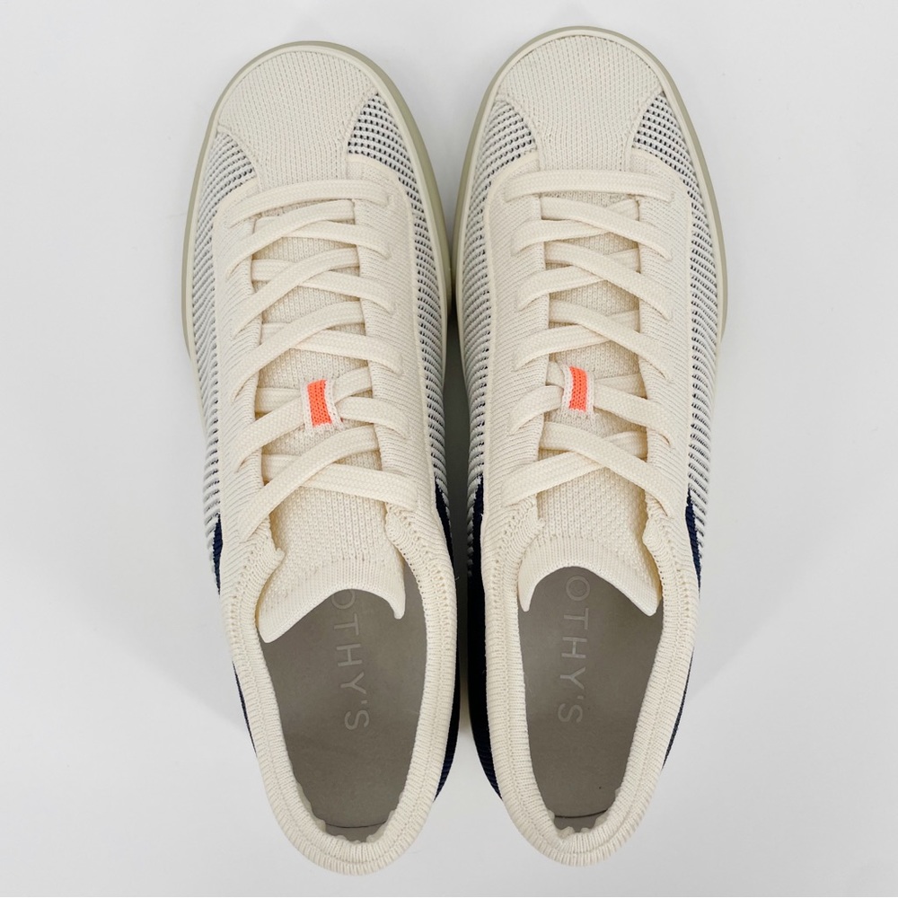 Rothy’s The Lace Up Sneakers Classic Navy & Off White Cream - Picture 4 of 5